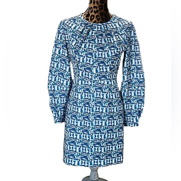 Toccin Ny Geometric Pattern Lantern Slv Shift Mini-Dress Sz 2 Inkgeo NWT. - Picture 11 of 11